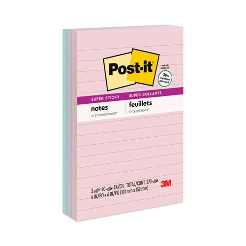 Recycled Notes in Wanderlust Pastels Collection Colors, Note Ruled, 4" x 6", 90 Sheets/Pad, 3 Pads/Pack-(MMM6603SSNRP)