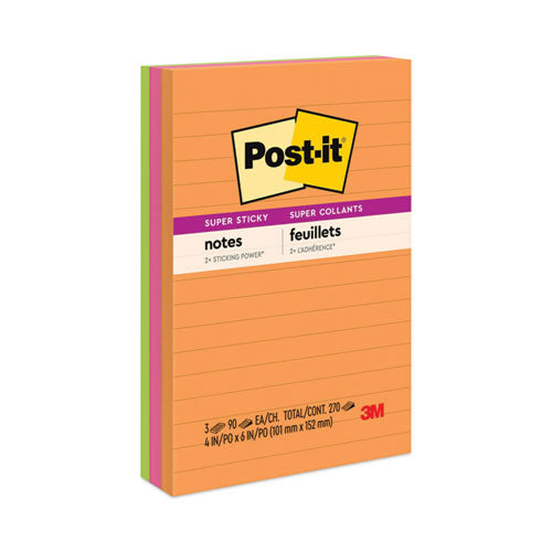 Pads in Energy Boost Collection Colors, Note Ruled, 4" x 6", 90 Sheets/Pad, 3 Pads/Pack-(MMM6603SSUC)