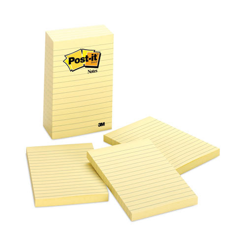 Original Pads in Canary Yellow, Note Ruled, 4" x 6", 100 Sheets/Pad, 5 Pads/Pack-(MMM6605PK)