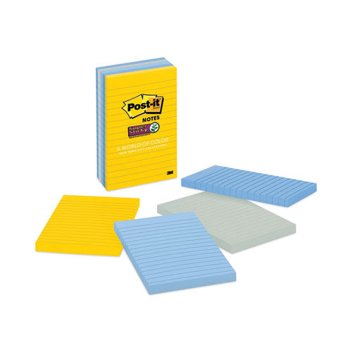 Pads in New York Collection Colors, Note Ruled, 4" x 6", 100 Sheets/Pad, 5 Pads/Pack-(MMM6605SSNY)