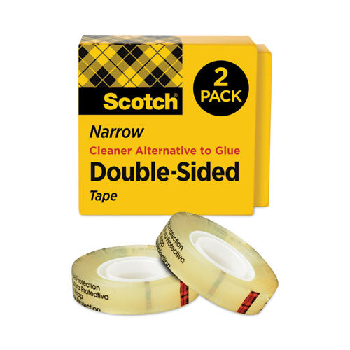 Double-Sided Tape, 1" Core, 0.5" x 75 ft, Clear, 2/Pack-(MMM6652PK)