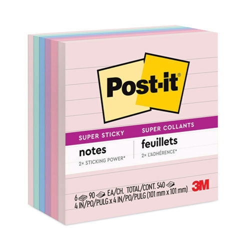 Recycled Notes in Wanderlust Pastels Collection Colors, Note Ruled, 4" x 4", 90 Sheets/Pad, 6 Pads/Pack-(MMM6756SSNRP)