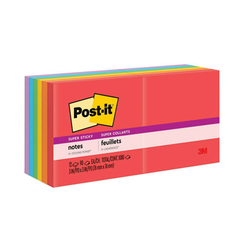 Pads in Playful Primary Collection Colors, 3" x 3", 90 Sheets/Pad, 12 Pads/Pack-(MMM65412SSAN)