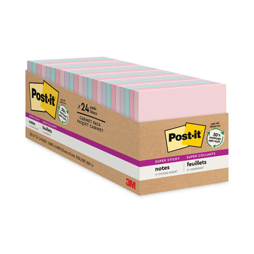 Recycled Notes in Wanderlust Pastel Collection Colors, Cabinet Pack, 3" x 3", 70 Sheets/Pad, 24 Pads/Pack-(MMM65424NHCP)