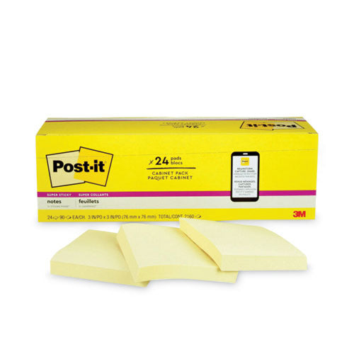 Pads in Canary Yellow, Cabinet Pack, 3" x 3", 90 Sheets/Pad, 24 Pads/Pack-(MMM65424SSCP)