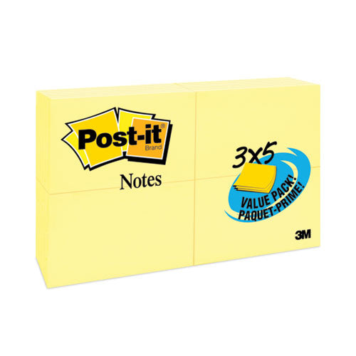 Original Pads in Canary Yellow, Value Pack, 3" x 5", 100 Sheets/Pad, 24 Pads/Pack-(MMM65524VAD)