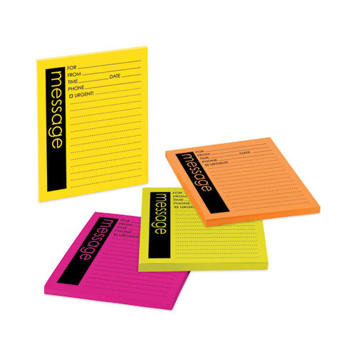 Self-Stick Message Pad, Note Ruled, 4" x 5", Energy Boost Collection Colors, 50 Sheets/Pad, 4 Pads/Pack-(MMM76794SS)