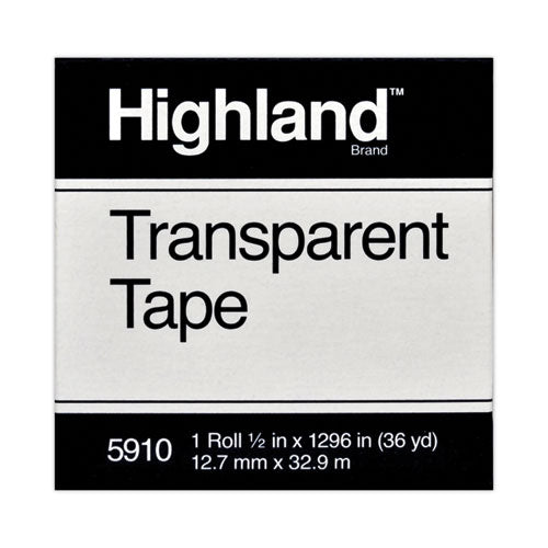 Transparent Tape, 1" Core, 0.5" x 36 yds, Clear-(MMM5910121296)