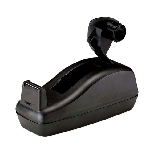 Deluxe Desktop Tape Dispenser, Heavily Weighted, Attached 1" Core, Black-(MMMC40BK)