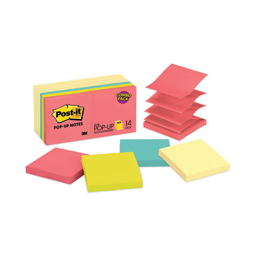 Original Pop-up Notes Value Pack, 3" x 3", (8) Canary Yellow, (6) Poptimistic Collection Colors, 100 Sheets/Pad, 14 Pads/Pack-(MMMR33014YWM)