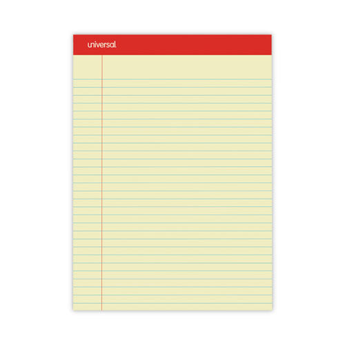 Perforated Ruled Writing Pads, Wide/Legal Rule, Red Headband, 50 Canary-Yellow 8.5 x 11.75 Sheets, Dozen-(UNV10630)