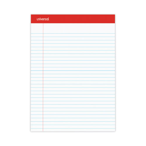 Perforated Ruled Writing Pads, Wide/Legal Rule, Red Headband, 50 White 8.5 x 11.75 Sheets, Dozen-(UNV20630)