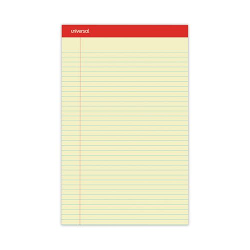 Perforated Ruled Writing Pads, Wide/Legal Rule, Red Headband, 50 Canary-Yellow 8.5 x 14 Sheets, Dozen-(UNV40000)