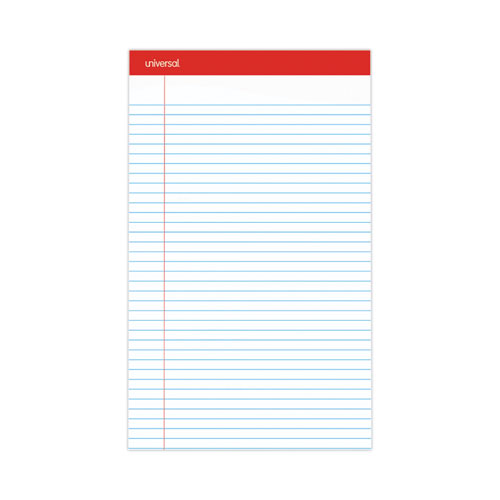 Perforated Ruled Writing Pads, Wide/Legal Rule, Red Headband, 50 White 8.5 x 14 Sheets, Dozen-(UNV45000)