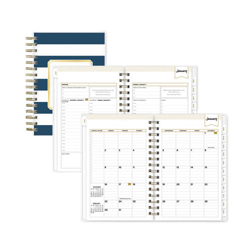 Day Designer Navy Stripe Daily/Monthly Planner, Navy Stripe Artwork, 8 x 5, Navy/White Cover, 12-Month (Jan to Dec): 2023-(BLS103623)