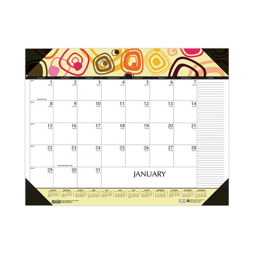 Recycled Desk Pad Calendar, Geometric Artwork, 22 x 17, White Sheets, Black Binding/Corners,12-Month (Jan to Dec): 2023-(HOD149)