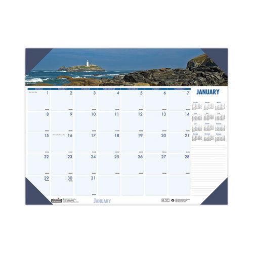 Earthscapes Recycled Monthly Desk Pad Calendar, Coastlines Photos, 22 x 17, Black Binding/Corners,12-Month (Jan-Dec): 2023-(HOD178)