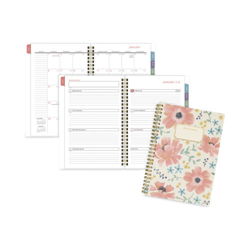 Badge Floral Weekly/Monthly Planner, Badge Floral Artwork, 8.5x5.5, Blue/Green/Pink Cover, 13-Month(Jan to Jan): 2023 to 2024-(AAG1641F200)