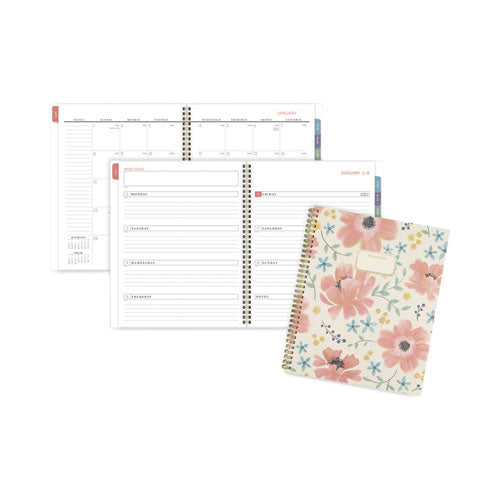 Badge Floral Weekly/Monthly Planner, Badge Floral Artwork, 11x8.5, Blue/Green/Pink Cover, 13-Month(Jan to Jan): 2023 to 2024-(AAG1641F905)