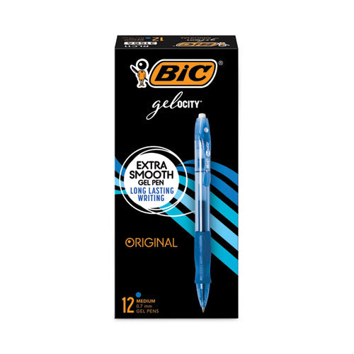 Gel-ocity Gel Pen, Retractable, Medium 0.7 mm, Blue Ink, Translucent Blue Barrel, Dozen-(BICRLC11BE)