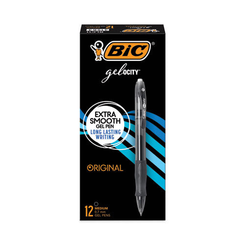 Gel-ocity Gel Pen, Retractable, Medium 0.7 mm, Black Ink, Translucent Black Barrel, Dozen-(BICRLC11BK)