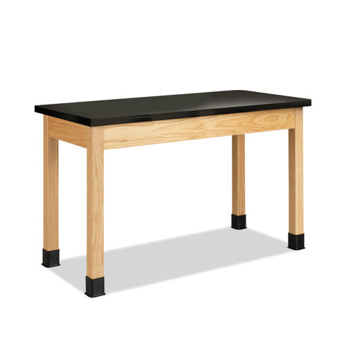 Classroom Science Table, 60w x 24d x 30h, Black ChemGuard High Pressure Laminate (HPL) Top, Oak Base-(DVWP7602BK30N)