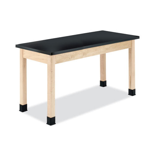 Classroom Science Table, 54w x 24d x 36h, Black ChemGuard High Pressure Laminate (HPL) Top, Oak Base-(DVWP7202BK36N)