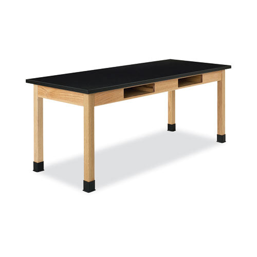 Classroom Book Compartment Science Table, 72w x 30d x 30h, Black ChemGuard High Pressure Laminate (HPL) Top, Oak Base-(DVWC7152BK30N)