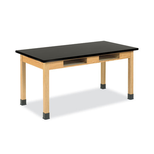 Classroom Book Compartment Science Table. 54w x 24d x 30h, Black ChemGuard High Pressure Laminate (HPL) Top, Oak Base-(DVWC7202BK30N)