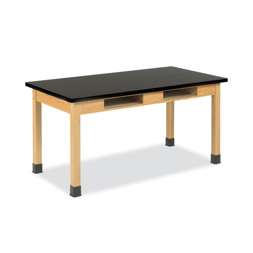 Classroom Book Compartment Science Table, 72w x 24d x 30h, Black ChemGuard High Pressure Laminate (HPL) Top, Oak Base-(DVWC7302BK30N)