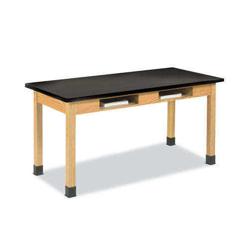 Classroom Book Compartment Science Table, 60w x 24d x 30h, Black Epoxy Resin Top, Oak Base-(DVWC7606K30N)