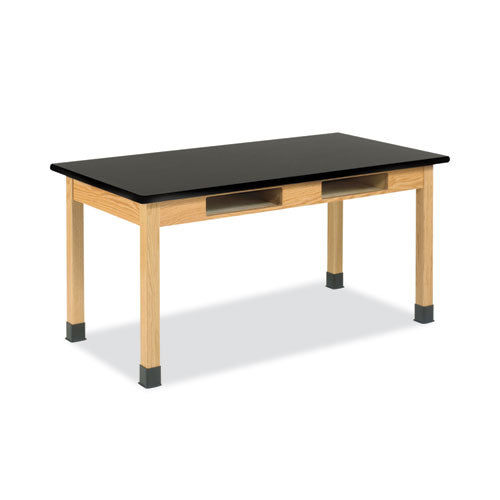 Classroom Book Compartment Science Table, 54w x 24d x 36h, Black High Pressure Laminate (HPL) Top, Oak Base-(DVWC720LBBK36N)