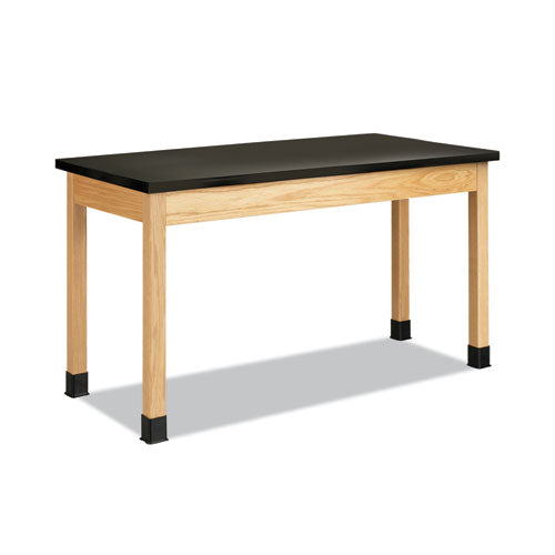 Classroom Science Table, 60w x 30d x 36h, Black High Pressure Laminate (HPL) Top, Oak Base-(DVWP714LBBK36N)