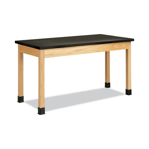 Classroom Science Table, 60w x 30d x 36h, Black ChemGuard High Pressure Laminate (HPL) Top, Oak Base-(DVWP7142BK36N)