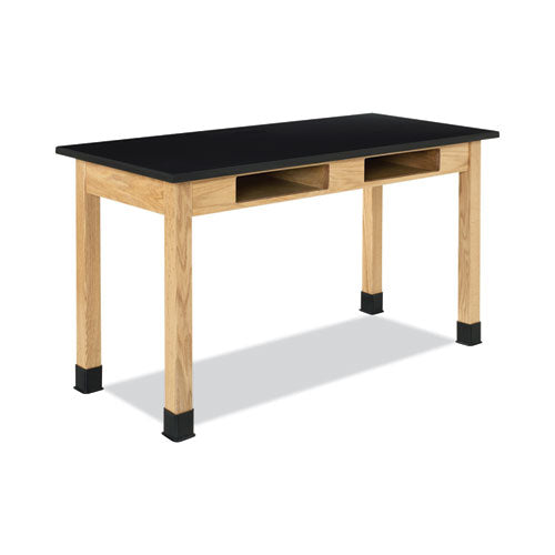 Classroom Book Compartment Science Table, 54w x 24d x 30h, Black Epoxy Resin Top, Oak Base-(DVWC7206K30N)