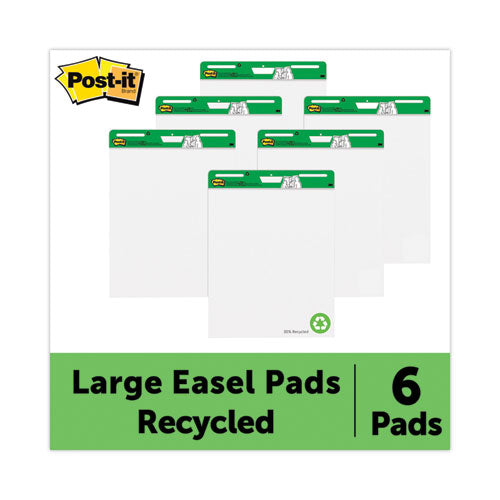 Vertical-Orientation Self-Stick Easel Pad Value Pack, Green Headband, Unruled, 25 x 30, White, 30 Sheets, 6/Carton-(MMM559RPVAD6)