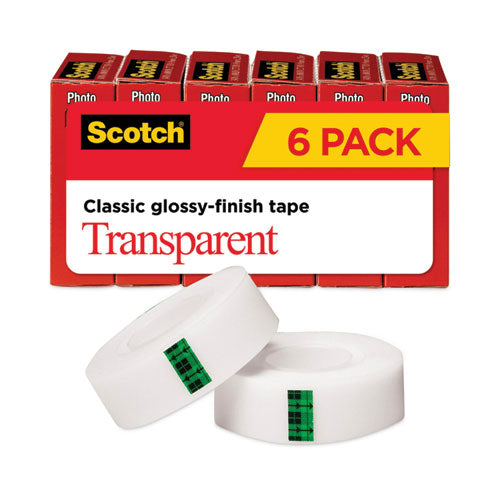 Transparent Tape, 1" Core, 0.75" x 83.33 ft, Transparent, 6/Pack-(MMM600K6)