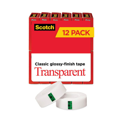 Transparent Tape, 1" Core, 0.75" x 83.33 ft, Transparent, 12/Pack-(MMM600K12)