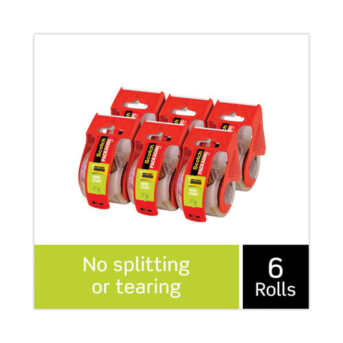 Sure Start Packaging Tape with Dispenser, 1.5" Core, 1.88" x 22.2 yds, Clear, 6/Pack-(MMM1456)