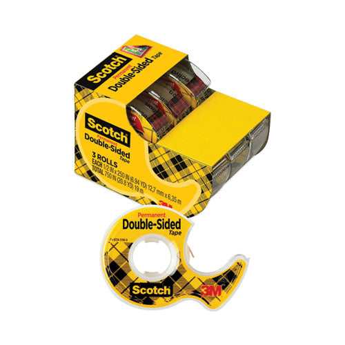 Double-Sided Permanent Tape in Handheld Dispenser, 1" Core, 0.5" x 20.83 ft, Clear, 3/Pack-(MMM3136)