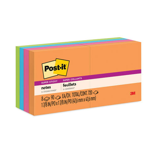 Pads in Energy Boost Collection Colors, 2" x 2", 90 Sheets/Pad, 8 Pads/Pack-(MMM6228SSAU)