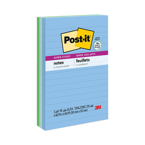 Recycled Notes in Oasis Collection Colors, Note Ruled, 4" x 6", 90 Sheets/Pad, 3 Pads/Pack-(MMM6603SST)