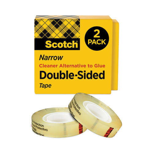 Double-Sided Tape, 3" Core, 0.5" x 36 yds, Clear, 2/Pack-(MMM6652P1236)