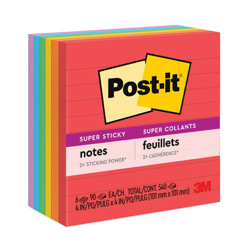 Pads in Playful Primary Collection Colors, Note Ruled, 4" x 4", 90 Sheets/Pad, 6 Pads/Pack-(MMM6756SSAN)