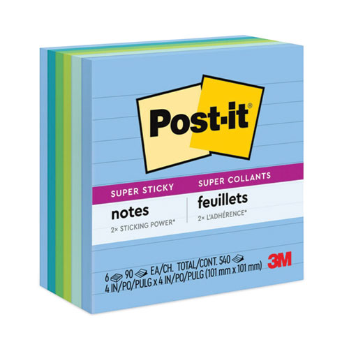 Recycled Notes in Oasis Collection Colors, Note Ruled, 4" x 4", 90 Sheets/Pad, 6 Pads/Pack-(MMM6756SST)