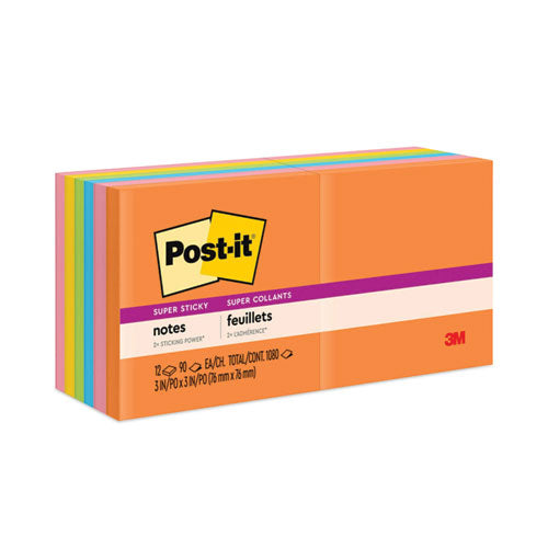 Pads in Energy Boost Collection Colors, 3" x 3", 90 Sheets/Pad, 12 Pads/Pack-(MMM65412SSUC)