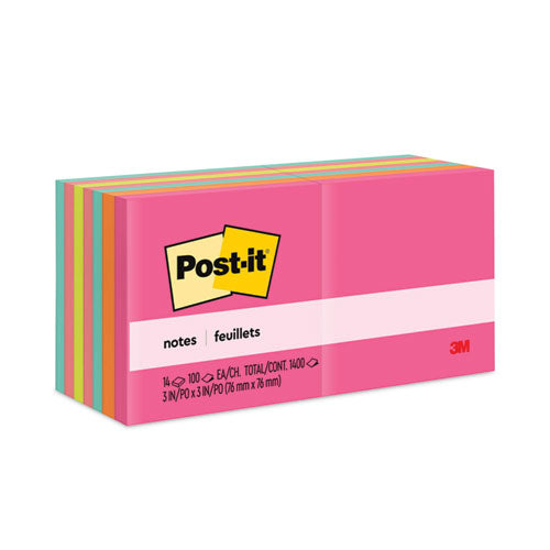 Original Pads in Poptimistic Colors, Value Pack, 3" x 3", 100 Sheets/Pad, 14 Pads/Pack-(MMM65414AN)