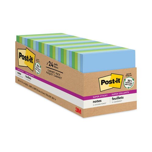 Recycled Notes in Oasis Collection Colors, Cabinet Pack, 3" x 3", 70 Sheets/Pad, 24 Pads/Pack-(MMM65424SSTCP)