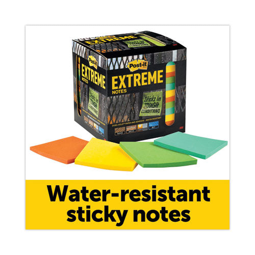 Water-Resistant Self-Stick Notes, 3" x 3", Assorted Colors, 45 Sheets/Pad, 12 Pads/Pack-(MMMXTRM3312TRYX)