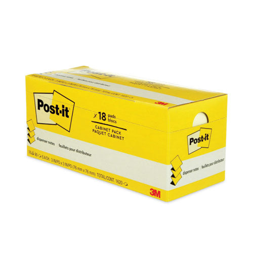 Original Canary Yellow Pop-up Refill Cabinet Pack, 3" x 3", Canary Yellow, 90 Sheets/Pad, 18 Pads/Pack-(MMMR33018CP)